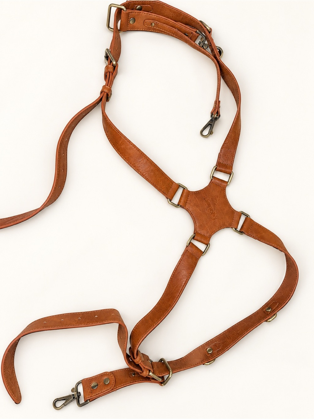 Kindly Brown Vegan Leather Dual Camera Harness Adjustable